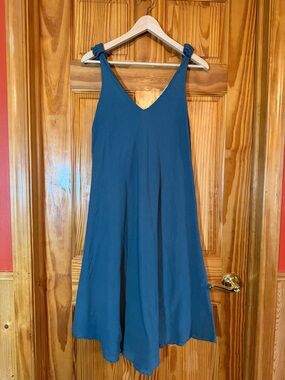 İpekçi Otantik Turkish V-Neck Gauze Midi Dress in Teal Blue